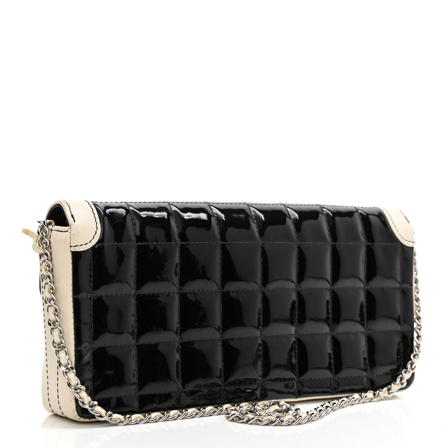 Patent Lambskin East West Chocolate Bar Flap Black White