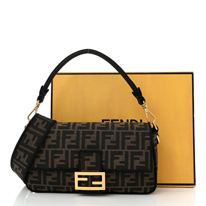 Fendi Fabric Jacquard FF 1974 Medium Baguette Tobacco Moro Black 11 of 11