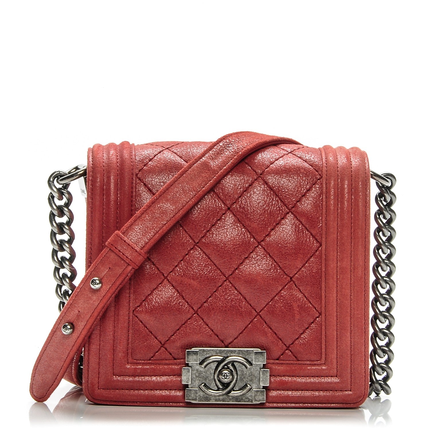 Chanel Iridescent Calfskin Quilted Small Gentle Square Boy Flap Red 1 of 12