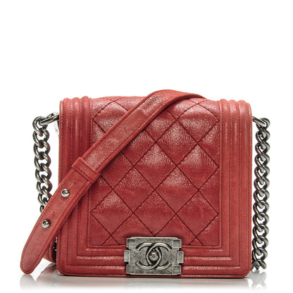 Chanel Iridescent Calfskin Quilted Small Gentle Square Boy Flap Red 1 of 12