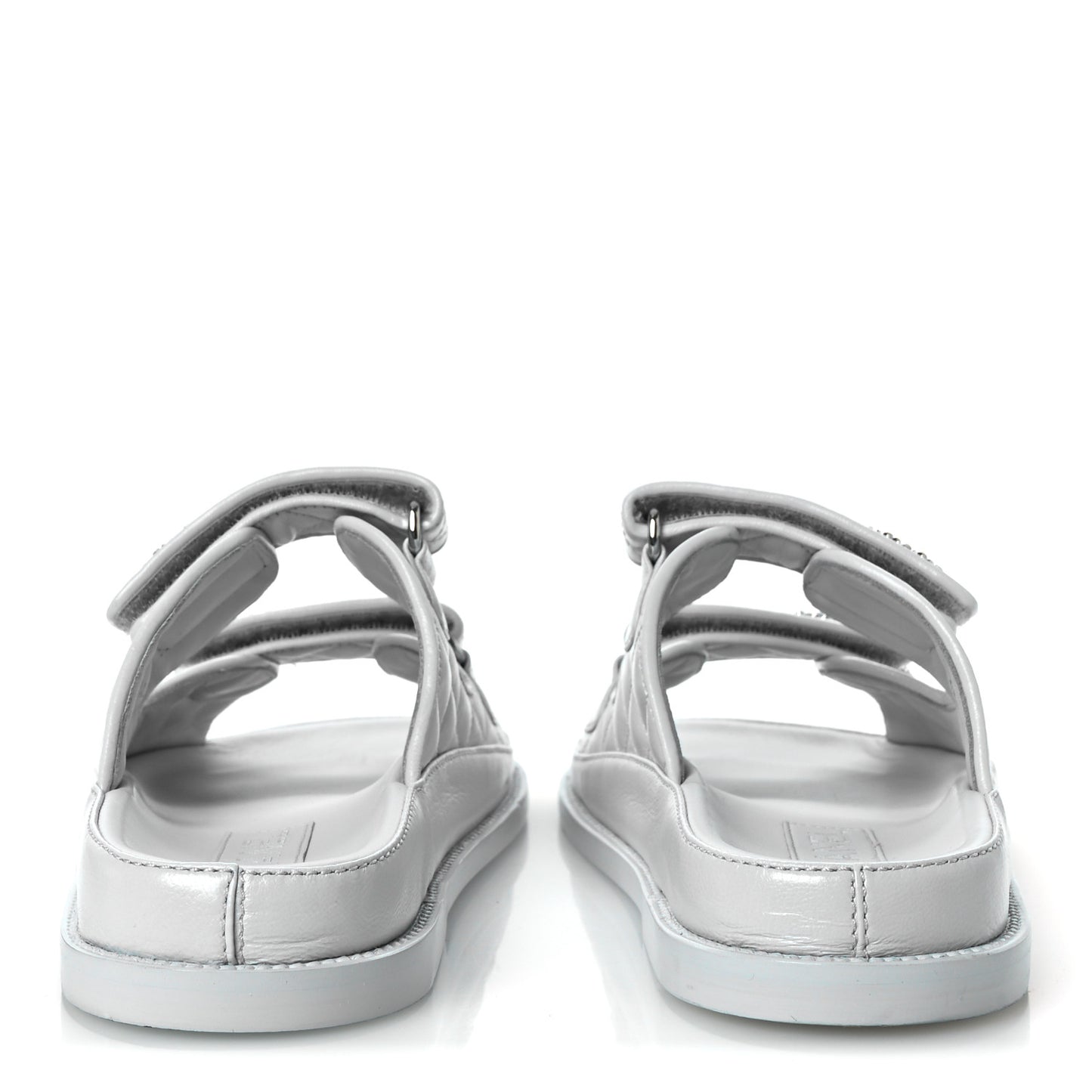 Laminated Lambskin Quilted Velcro Dad Chain CC Slide Sandals 37.5 Light Blue