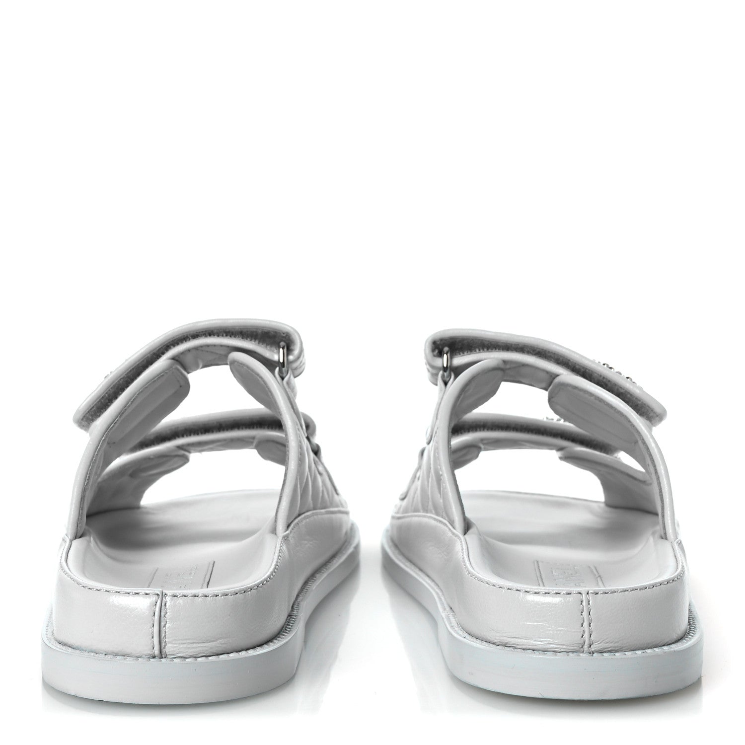 Chanel Laminated Lambskin Quilted Velcro Dad Chain CC Slide Sandals 37.5 Light Blue 6 of 10