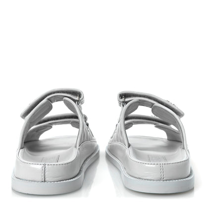 Chanel Laminated Lambskin Quilted Velcro Dad Chain CC Slide Sandals 37.5 Light Blue 6 of 10