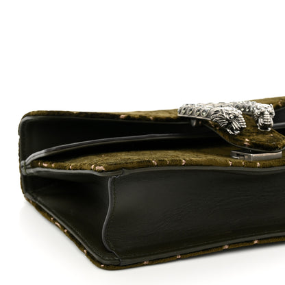 Gucci Velvet Moon Calfskin Crystal GG Monogram Small Dionysus Shoulder Bag Dark Olive Rose Gold 9 of 10