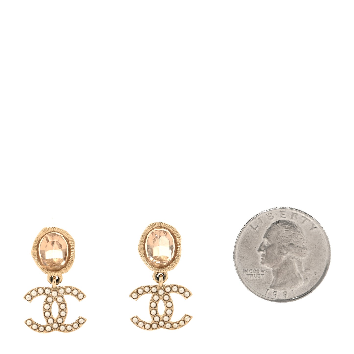 Crystal Pearl CC Drop Earrings Pink Gold
