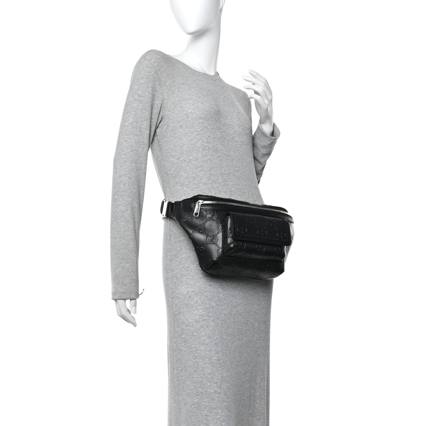 Calfskin GG Tennis Embossed Pocket Belt Bag Black