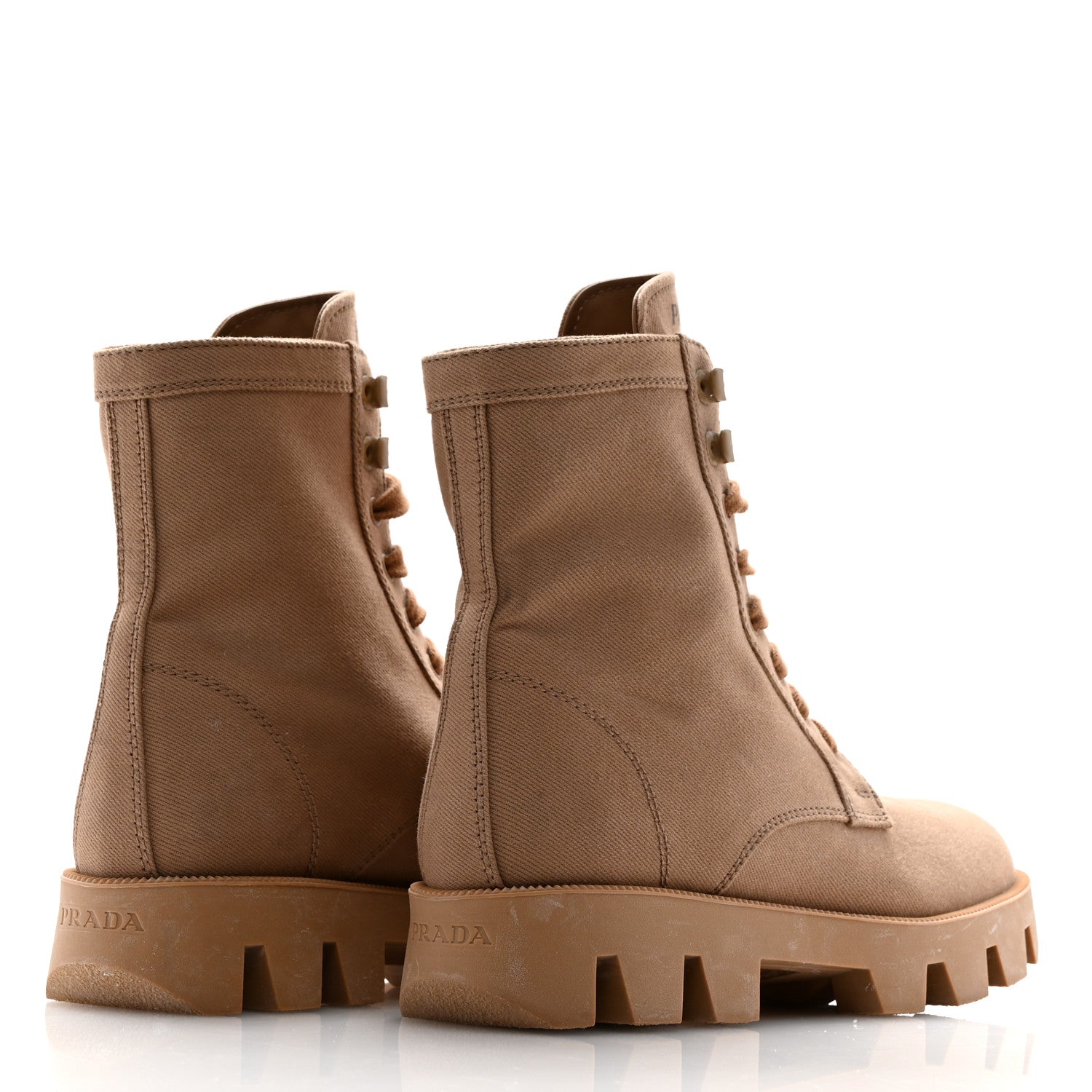 Prada Washed Denim Rocksand 45mm Combat Boots 39 Kaki 5 of 9