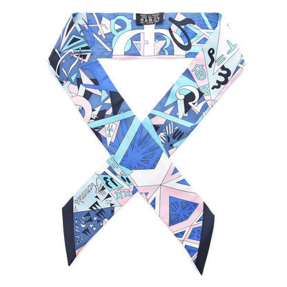 Hermes Silk Le Nombre D'Or Twilly Blue Jean Rose Pale Ciel 1 of 6