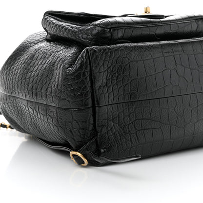 Chanel Calfskin Crocodile Embossed Large Backpack Black 9 of 10
