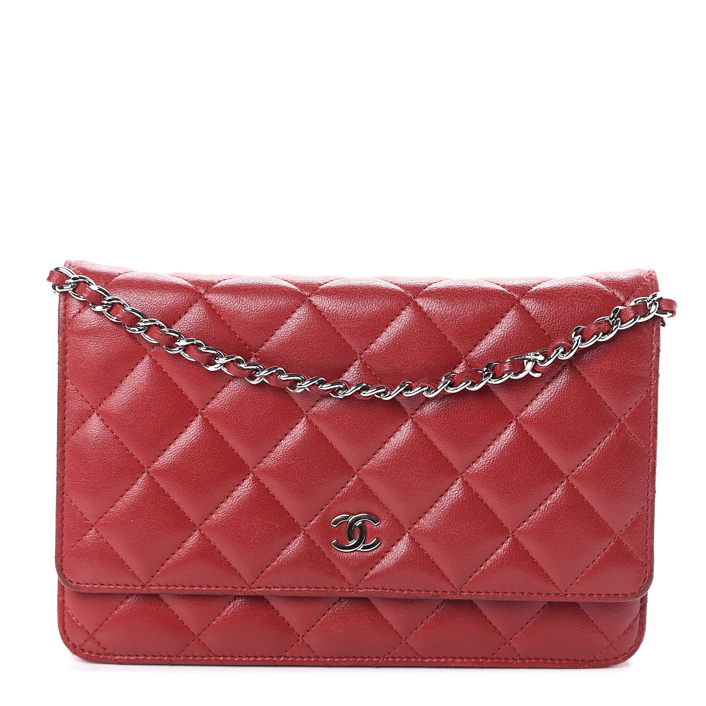 Lambskin Quilted Wallet On Chain WOC Red