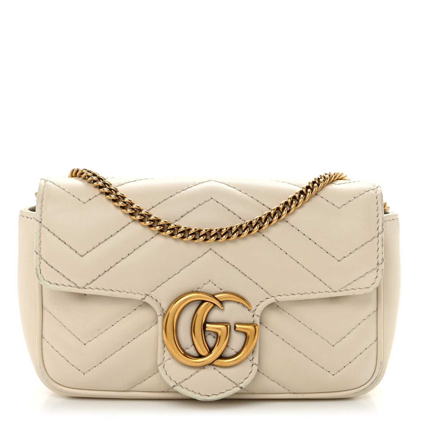 Calfskin Matelasse Super Mini GG Marmont Shoulder Bag White