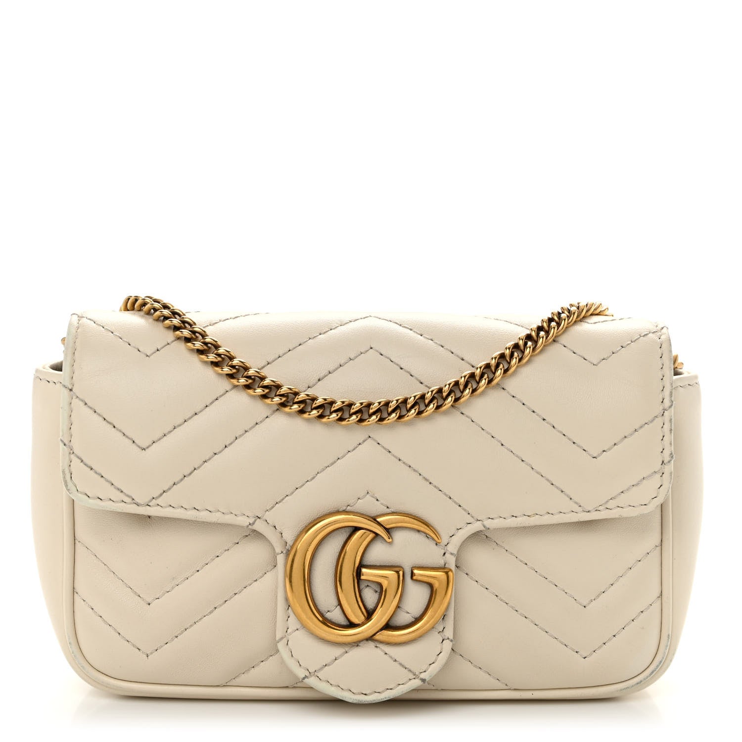 Gucci Calfskin Matelasse Super Mini GG Marmont Shoulder Bag White 1 of 12