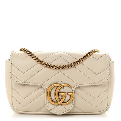 Gucci Calfskin Matelasse Super Mini GG Marmont Shoulder Bag White 1 of 12