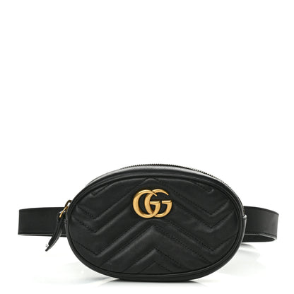 Gucci Calfskin Matelasse GG Marmont Belt Bag 75 30 Black 1 of 12