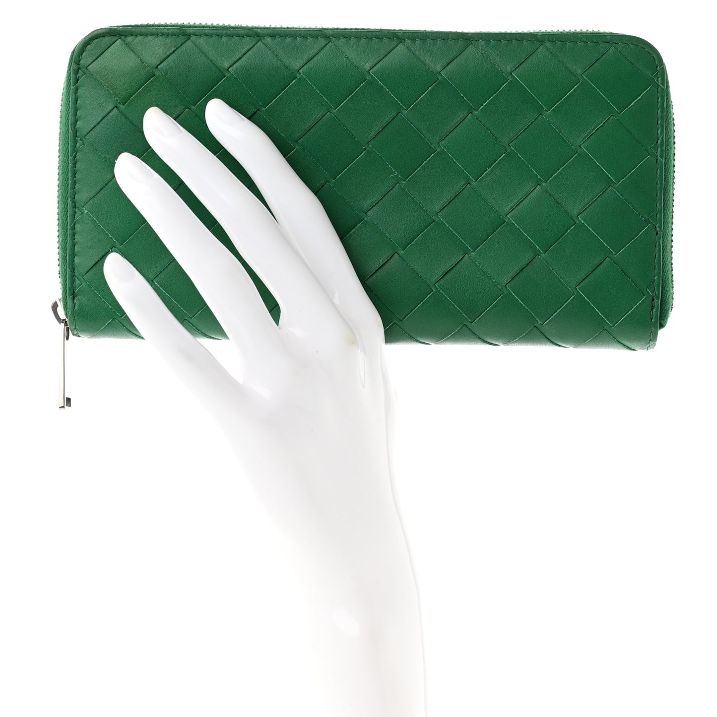 Nappa Intrecciato Zip Around Wallet Racing Green