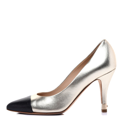 Chanel Metallic Lambskin CC Pumps 36 Light Gold Black 1 of 9