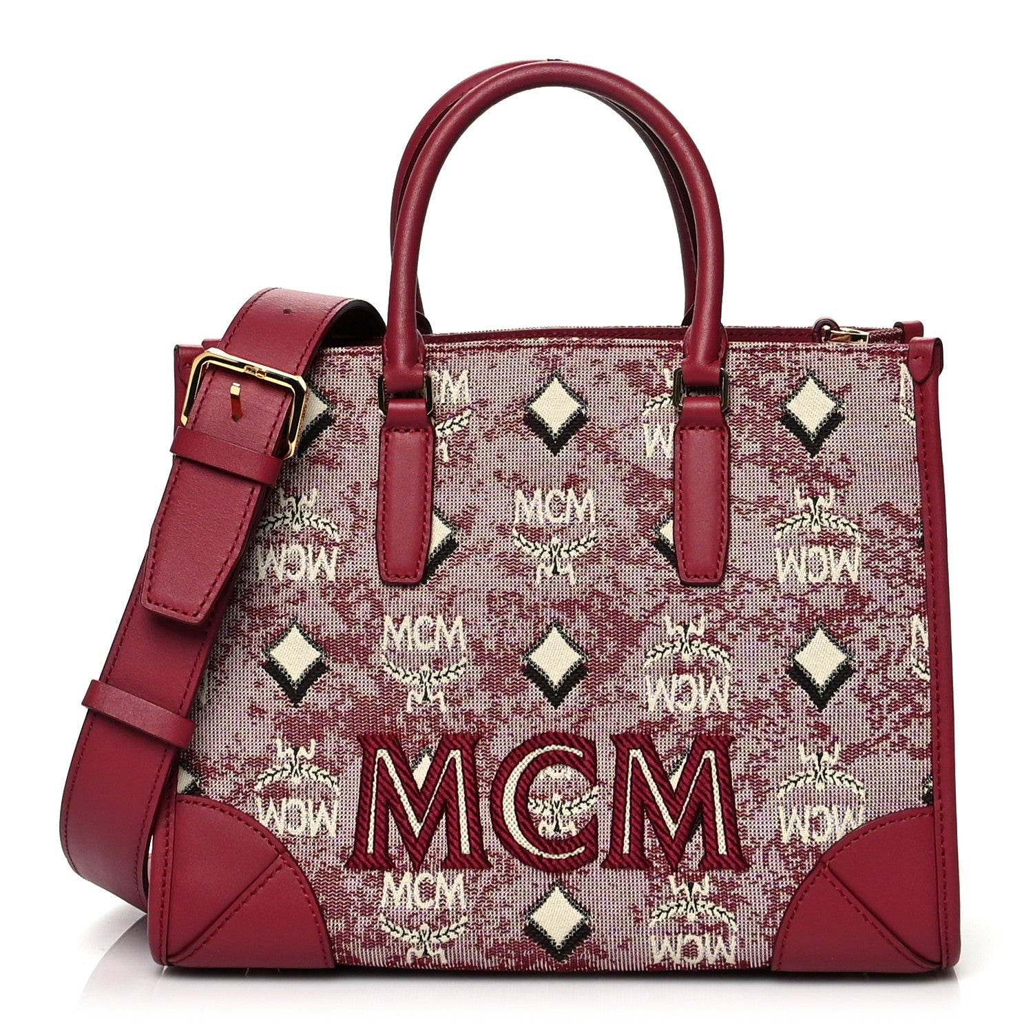 MCM Jacquard Monogram Small Tote Red 1 of 12