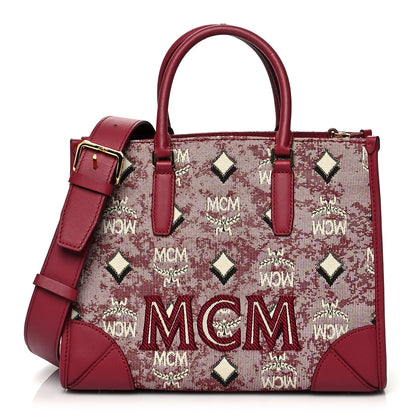 MCM Jacquard Monogram Small Tote Red 1 of 12