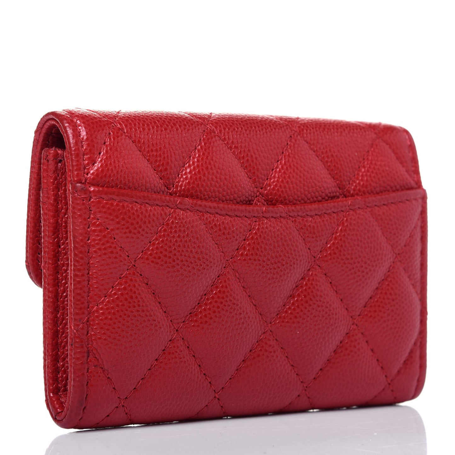 Caviar Quilted Flap Card Holder Wallet Red