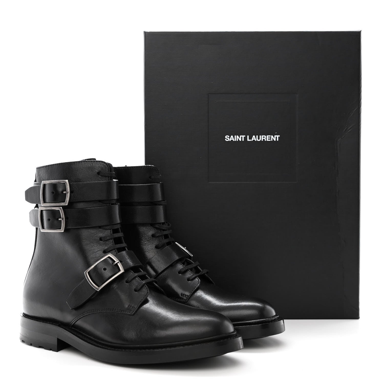 Saint Laurent Kangaroo Calfskin Embossed Army 20 Strap Boots 37 Black 9 of 9