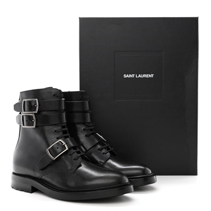 Saint Laurent Kangaroo Calfskin Embossed Army 20 Strap Boots 37 Black 9 of 9