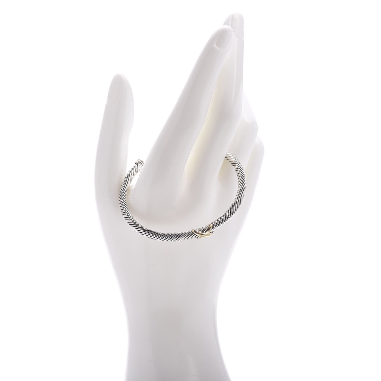 David Yurman Sterling Silver 18K Yellow Gold 4mm X Station Cable Bracelet 2 of 4