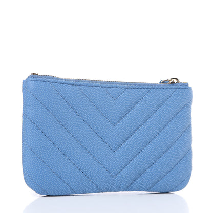Chanel Caviar Chevron Quilted Small Cosmetic Case Blue 3 of 8
