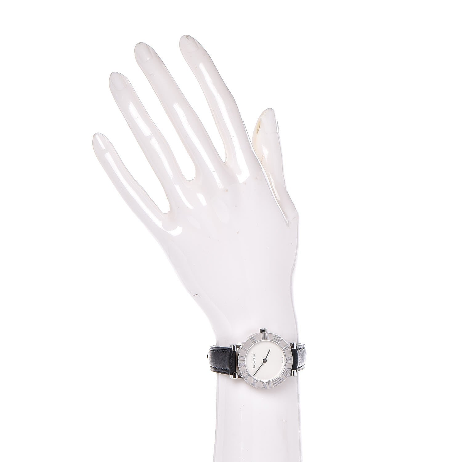 Tiffany Sterling Silver Calfskin 29mm Atlas Quartz Watch Black 2 of 10