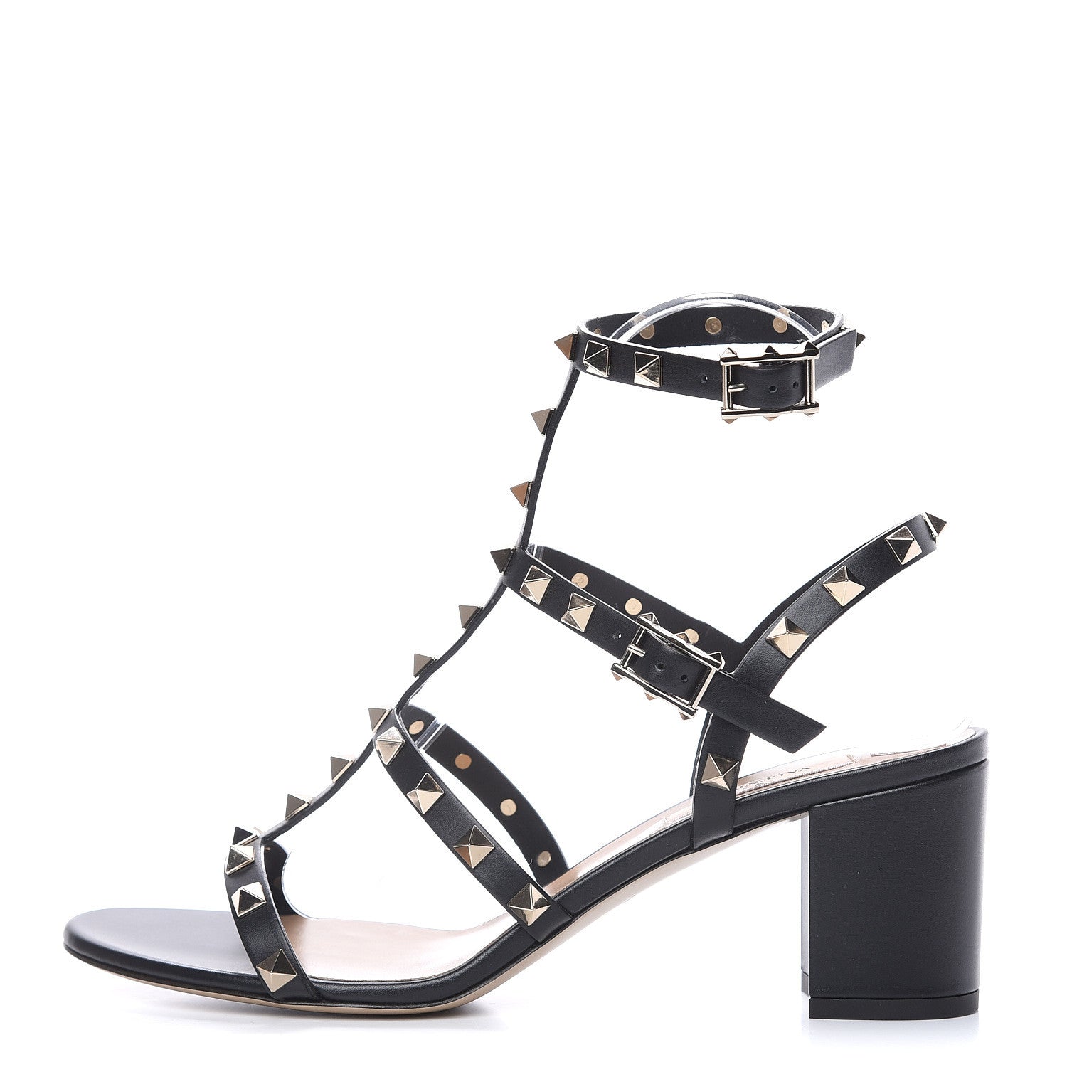 Valentino Garavani Calfskin Rockstud 60mm City Sandals 38.5 Black 1 of 8