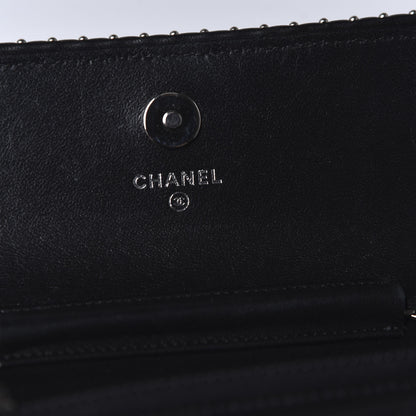 Chanel Lambskin Chevron Quilted Studded Clutch With Chain WOC Black 8 of 11