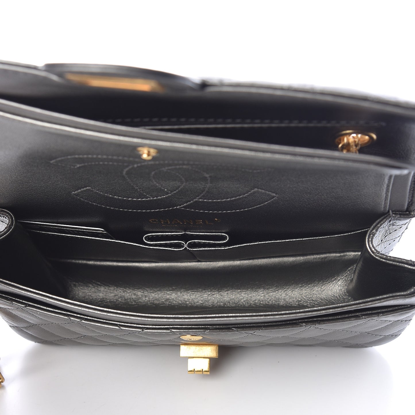 Metallic Calfskin Quilted 2.55 Reissue 225 Flap Charcoal