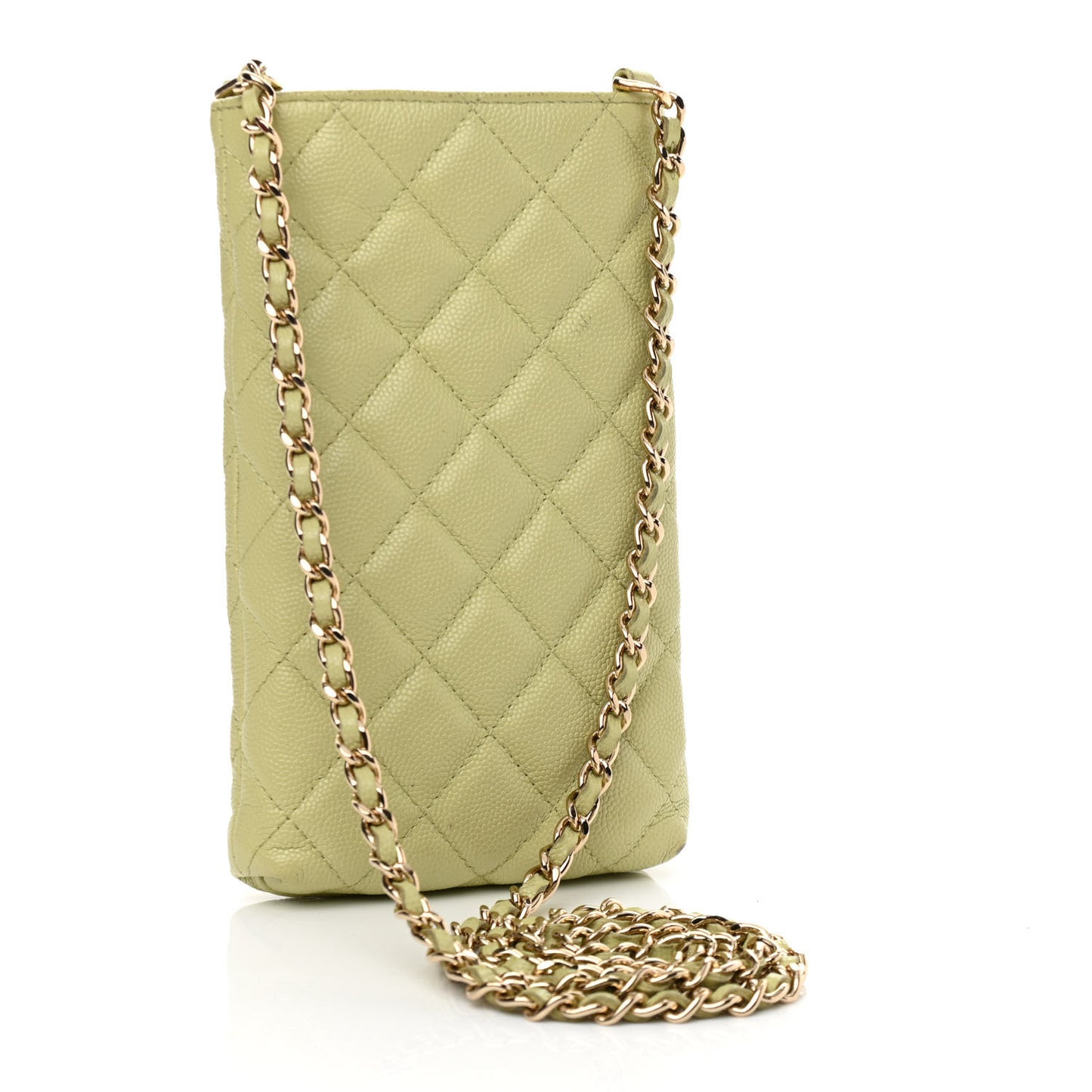 Caviar Quilted French New Wave Phone Holder With Chain Light Green