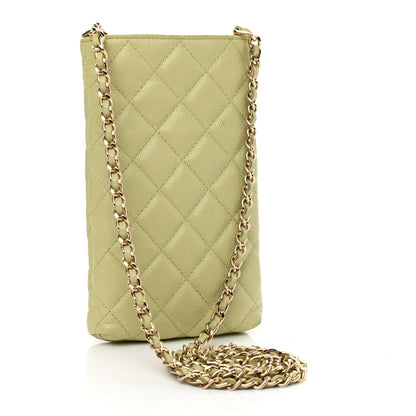 Chanel Caviar Quilted French New Wave Phone Holder With Chain Light Green 3 of 13