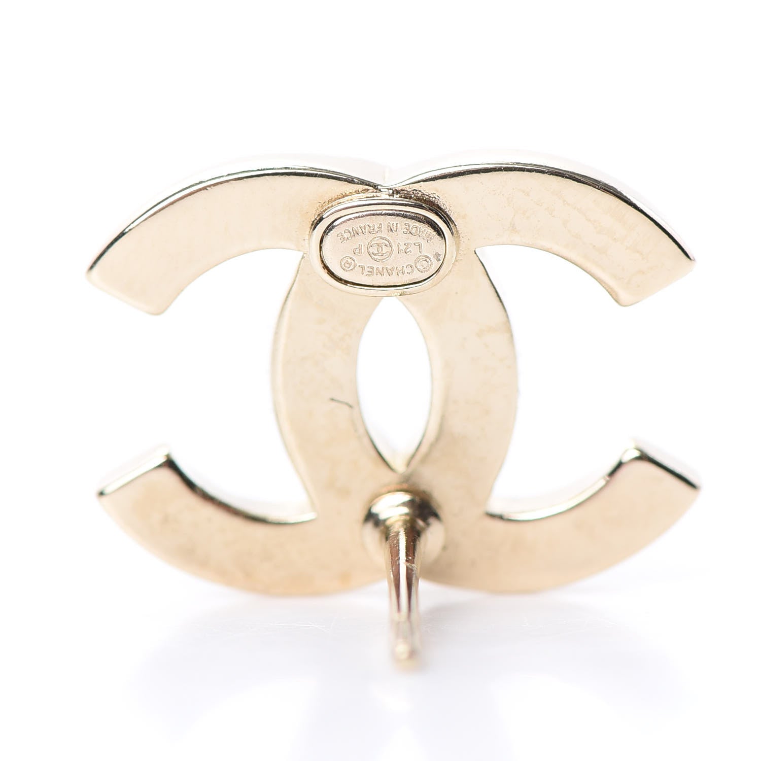 Chanel Crystal Metal CC Paris Button Stud Earrings Gold 4 of 5