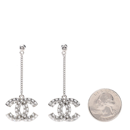 Chanel Baguette Crystal CC Drop Earrings Silver 2 of 5