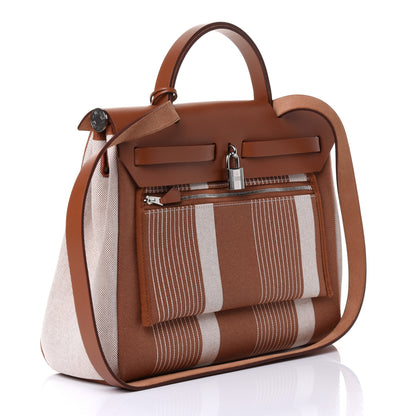 Hermes Vache Hunter Toile H Vibration Herbag Zip Retourne 31 PM Fauve Ecru Beige 2 of 4