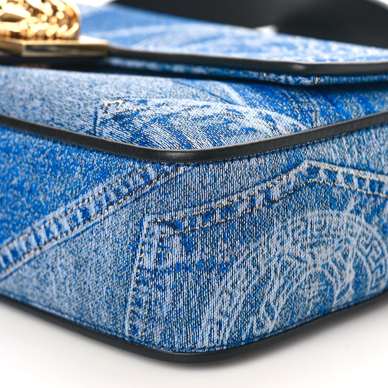 Versace X FENDI Fabric Calfskin Medusa Denim Patchwork Print Baguette Blue Black Gold 8 of 8