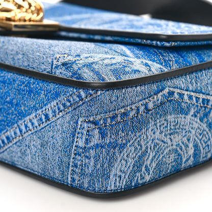Versace X FENDI Fabric Calfskin Medusa Denim Patchwork Print Baguette Blue Black Gold 8 of 8