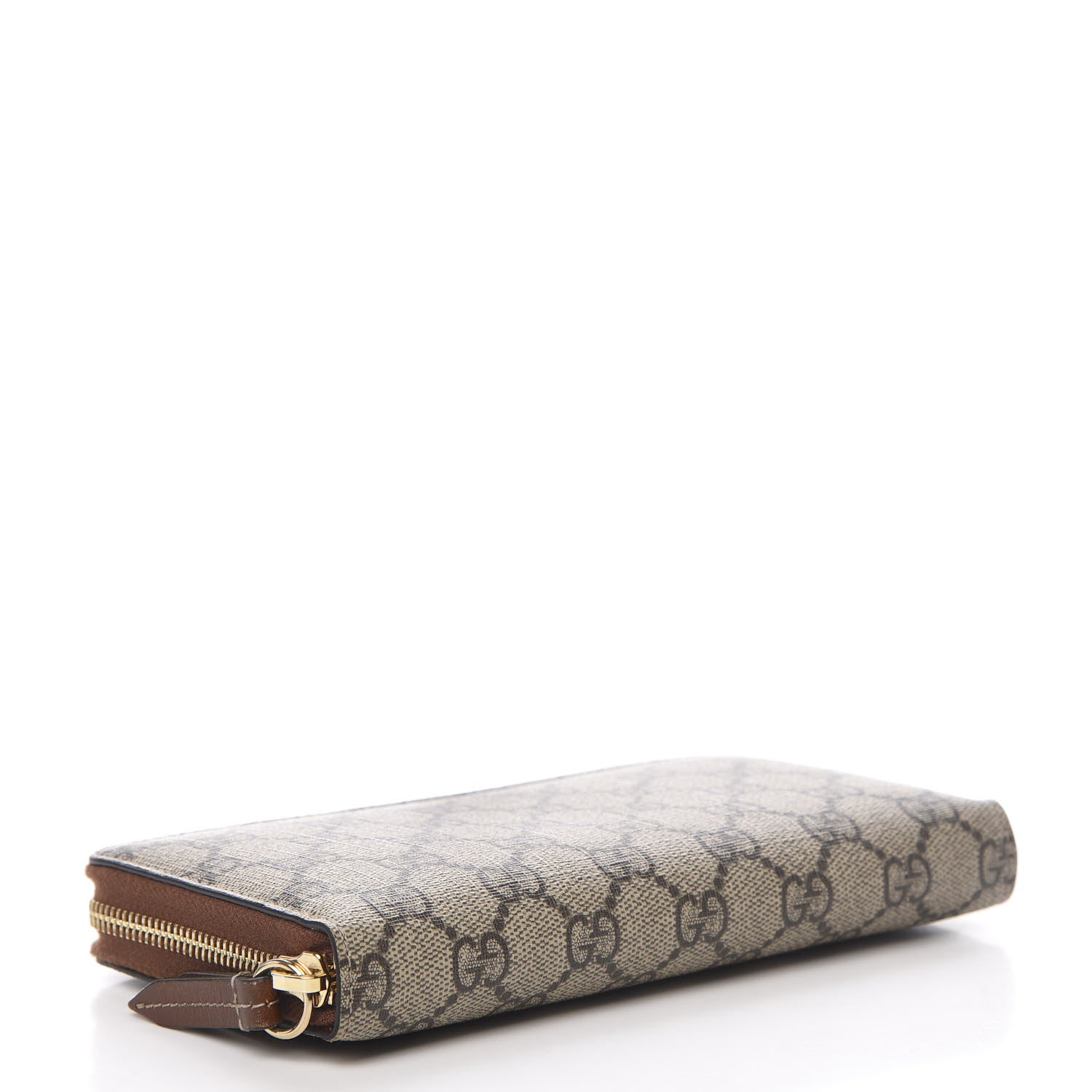 Gucci GG Supreme Monogram Cuoio Toscano Zip Around Wallet Beige Ebony Cuir 3 of 9