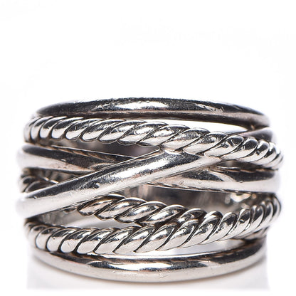David Yurman Sterling Silver 18mm Wide Crossover Cable Ring 57 8 1 of 4
