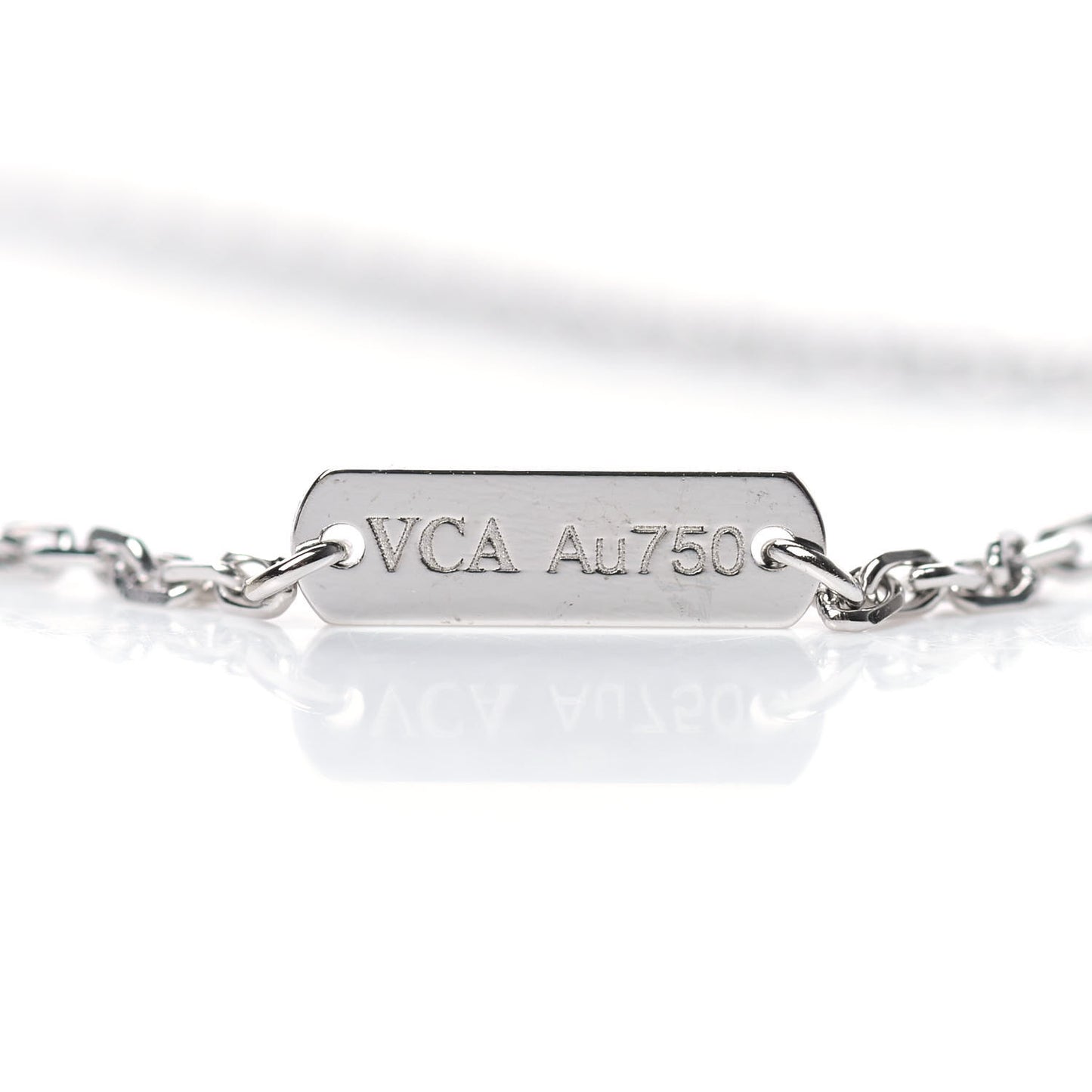 18K White Gold Diamond Guilloche Vintage Alhambra Pendant Necklace