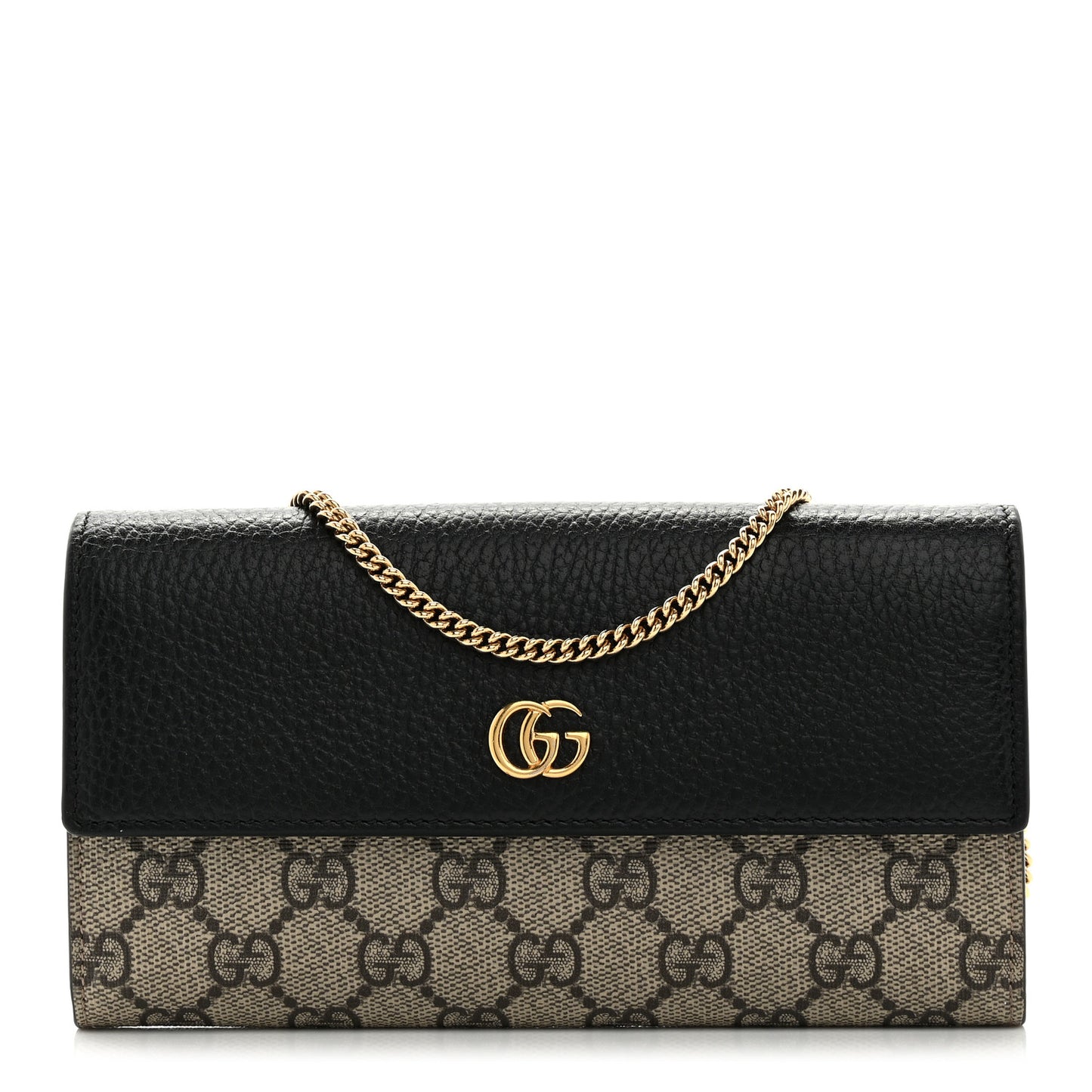 Dollar Calfskin GG Supreme Monogram Petite GG Marmont Wallet Chain Bag Black Beige Ebony