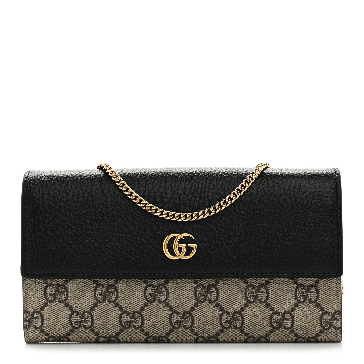 Gucci Dollar Calfskin GG Supreme Monogram Petite GG Marmont Wallet Chain Bag Black Beige Ebony 1 of 7