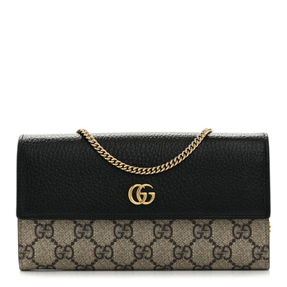 Gucci Dollar Calfskin GG Supreme Monogram Petite GG Marmont Wallet Chain Bag Black Beige Ebony 1 of 7