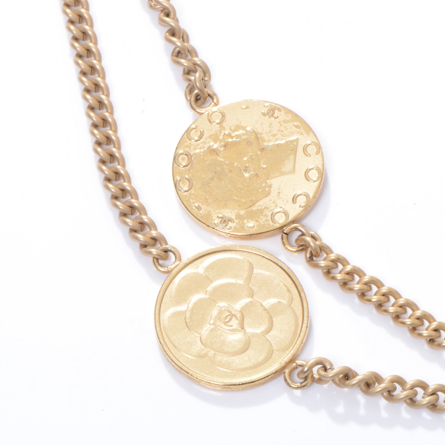 Chanel CC Coco Camellia Coin Long Necklace Gold 4 of 5
