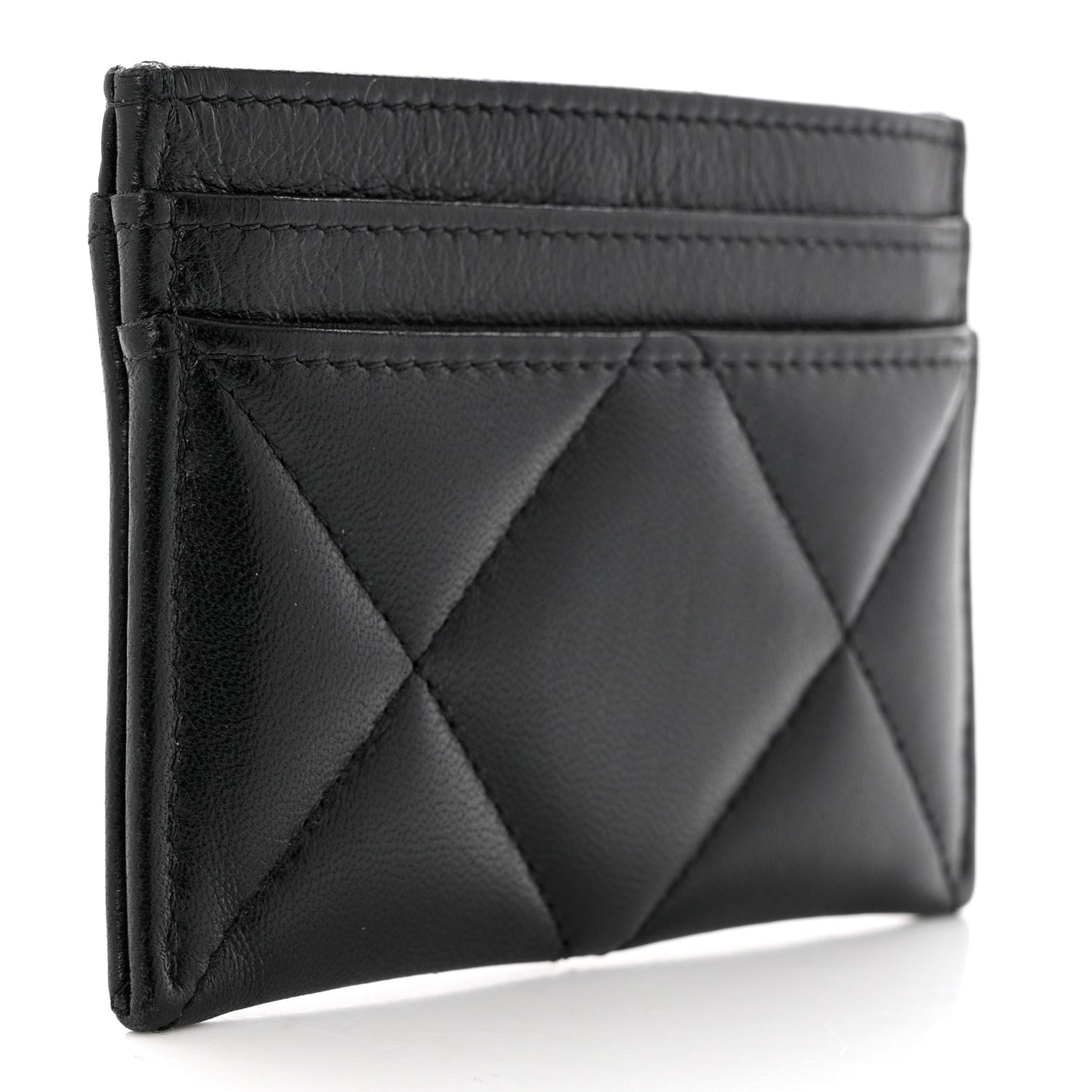 Lambskin Quilted Chanel 19 Card Holder Black