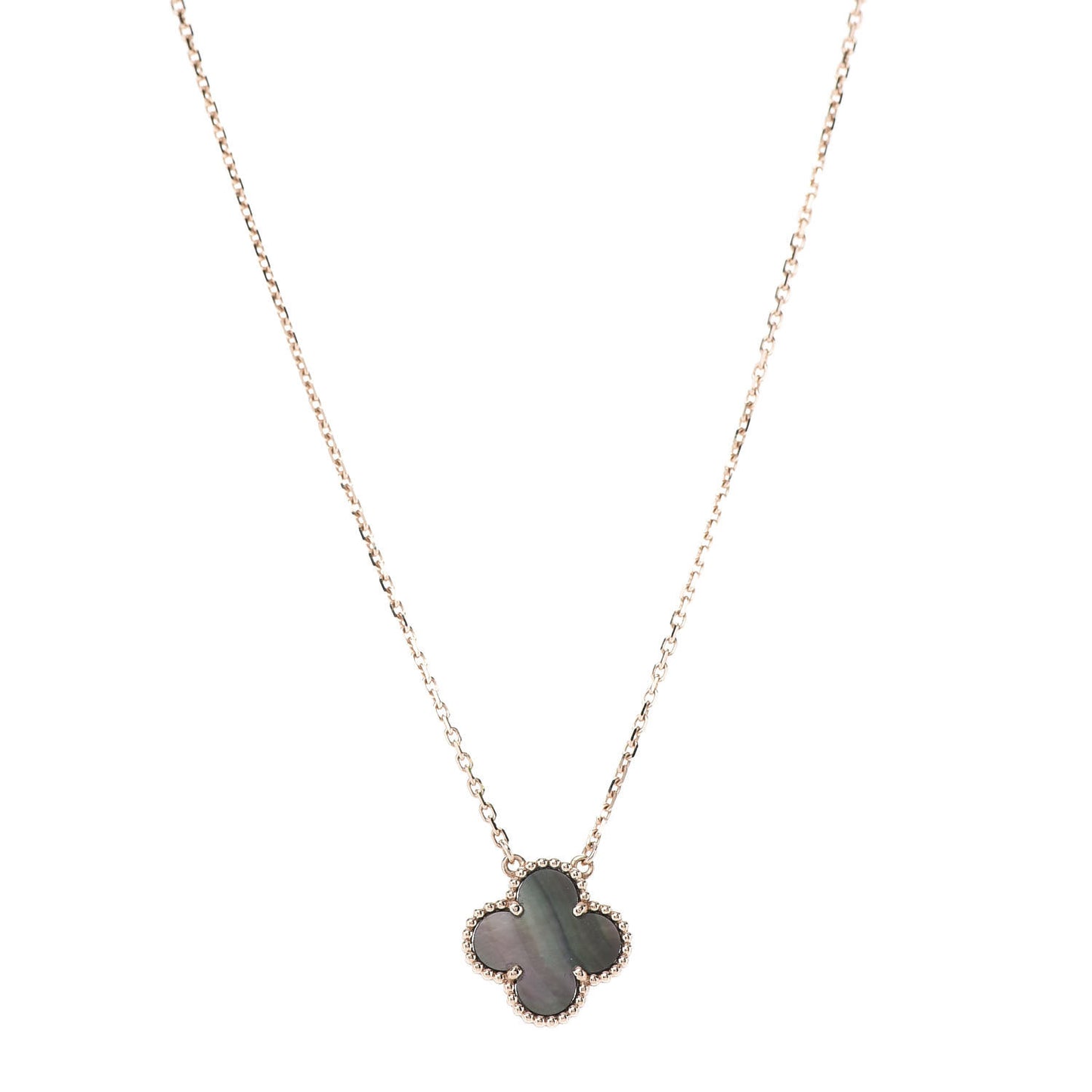 18K Rose Gold Gray Mother of Pearl Vintage Alhambra Pendant Necklace