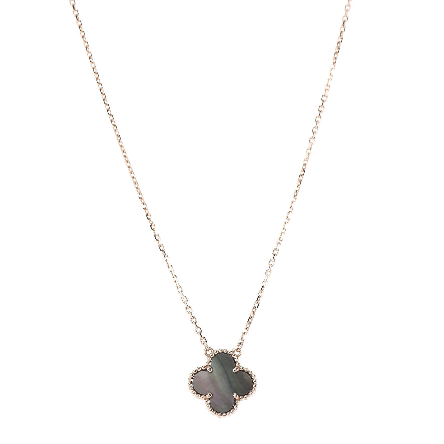 Van Cleef & Arpels 18K Rose Gold Gray Mother of Pearl Vintage Alhambra Pendant Necklace 1 of 6
