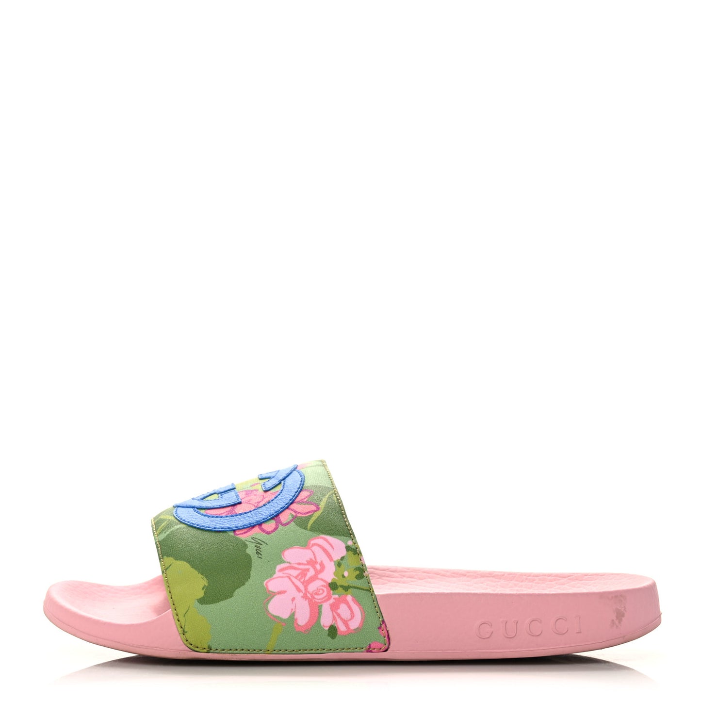 X KEN SCOTT Rubber Infinity Zia Interlocking G Womens Pool Slide Sandals 36 Green Lilac Bright Splash