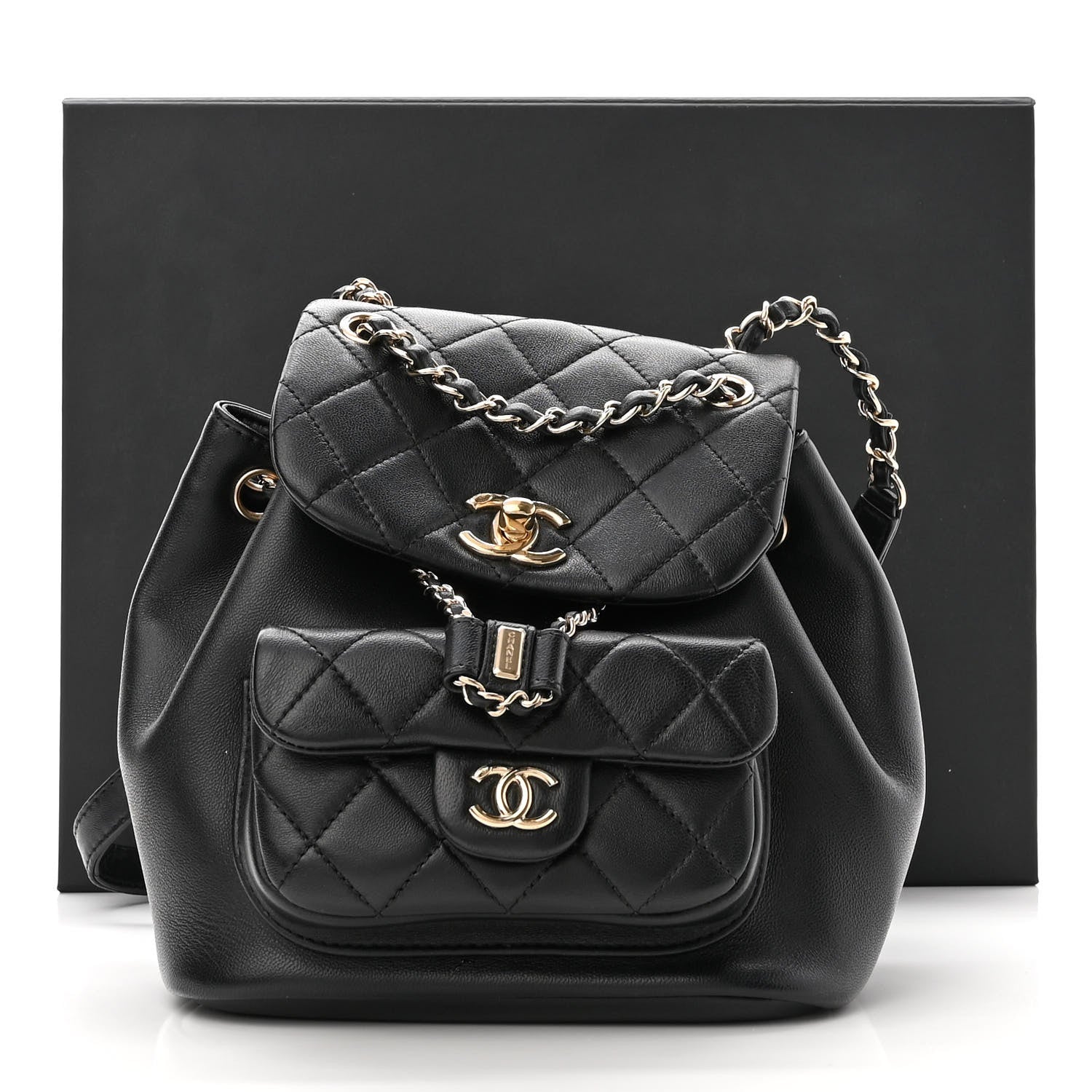 Chanel Lambskin Quilted Small Duma Drawstring Backpack Black 11 of 11